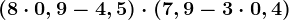 (8 \cdot 0,9-4,5)\cdot (7,9-3 \cdot 0,4)