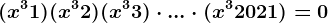 (x^3+1)(x^3+2)(x^3+3)\cdot...\cdot(x^3+2021)=0
