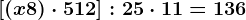 [(x+8) \cdot 5+12]:2+5 \cdot 11=136