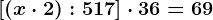 [(x \cdot 2):5+17] \cdot 3 +6=69