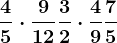 \frac45 \cdot \frac912 + \frac32 \cdot \frac49+ \frac75