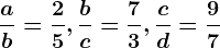\fracab=\frac25, \fracbc=\frac73, \fraccd=\frac97