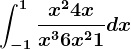 \int-1^1\fracx^2+4xx^3+6x^2+1dx