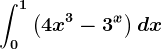 \int0^1\left ( 4x^3-3^x \right )dx