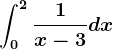 \int0^2\frac1x-3dx
