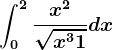 \int0^2\fracx^2\sqrtx^3+1dx