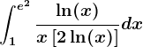 \int1^e^2\frac\ln(x)x\left [ 2+\ln(x) \right ]dx