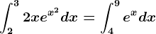 \int2^32xe^x^2dx=\int4^9e^xdx