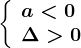 \left \ \beginarrayla<0\\ \Delta>0 \endarray \right.