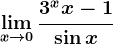 \limx--> 0\frac3^x+x-1\sin x