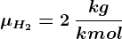 \muH2 =2\: \frackgkmol