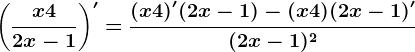 \left ( \fracx+42x-1 \right )'=\frac(x+4)'(2x-1)-(x+4)(2x-1)'(2x-1)^2