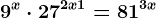 9^x\cdot 27^2x+1=81^3x