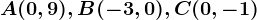 A(0,9), B(-3,0), C(0,-1)