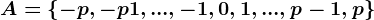 A=\left\-p,-p+1,...,-1,0,1,...,p-1,p\right\