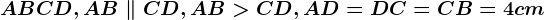 ABCD,AB \parallel CD,AB>CD,AD=DC=CB=4cm