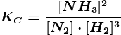 KC=\frac[NH3]^2[N2]\cdot [H2]^3