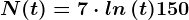 N(t)=7\cdot ln\, (t)+150