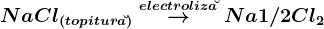 NaCl\left ( topitura\breve \right )\oversetelectroliza\breve-->Na+1/2Cl2