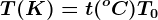 T(K)=t (^oC)+T0