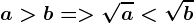 a>b = > \sqrta< \sqrtb