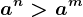 a^n>a^m