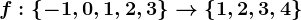 f:\left \ -1,0,1,2,3 \right \--> \left \ 1,2,3,4 \right \
