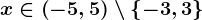 x\in \left ( -5,5 \right ) \setminus \left \ -3,3 \right \