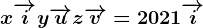 x\overrightarrowi+y\overrightarrowu+z\overrightarrowv=2021\overrightarrowi